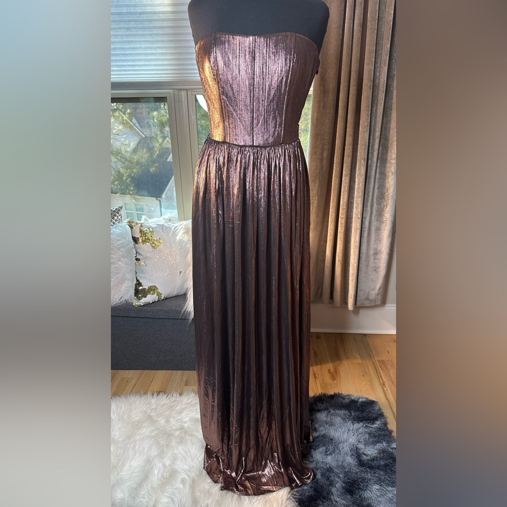 Retrofete Metallic Bronze Strapless Dress